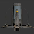 Industrial Mechanical Device Featuring Orange Cylinder And Circular Metal Base