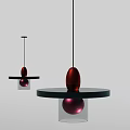 Modern Red Spherical Pendant Lights With Circular Green Base And Transparent Elements 3d model
