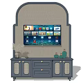 Modern Gray TV Stand With TV Screen Decorative Vases And Storage Drawers
