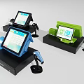 Commercial Equipment Featuring Tablet POS Terminals In Various Colors With Scanner Accessories