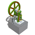 Industrial Equipment Featuring Large Green Red Wheel And Ladder On White Brick Base