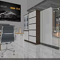 4S Car Dealership Showroom Featuring Colorful Sports Cars Geometric Lights Yellow Floor And Tool Storage