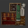 Vintage Display Cabinet Trophies Wooden Chest And Mannequin Decorative Collection