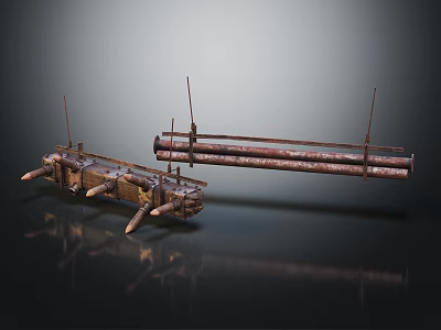 Rusty Metal Pillars With Aged Support Structures And Weathered Surfaces 3d model