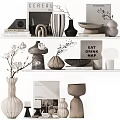 Modern Minimalist Decorative Ornament Set with Vases Sculptures Books and Potted Plants on Shelves