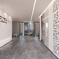 Modern Office Corridor With Handwritten Wall Art Glass Partitions And Linear Ceiling Lights