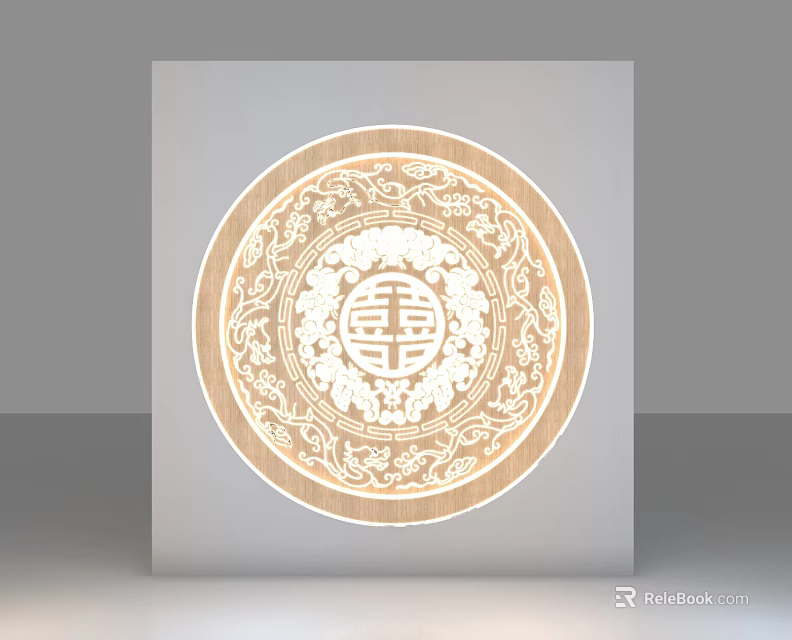 Round Ceiling Light With Traditional Chinese Patterns And Central Double Happiness Symbol 3d model 