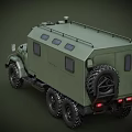 Military Green Off Road Truck with Six Wheels Roof Equipment and Side Windows