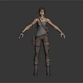 3D Model Of Woman In Gray Tank Top Brown Pants With Utility Belt Boots And Arms Outstretched 3d model