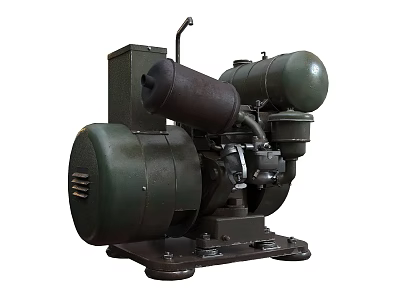 Industrial Air Compressor With Green Motor Storage Tank And Mechanical Parts 3d model
