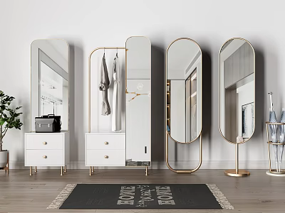 Stylish Floor Standing Mirrors With Gold Frames In Modern Living Room Decor 3d model