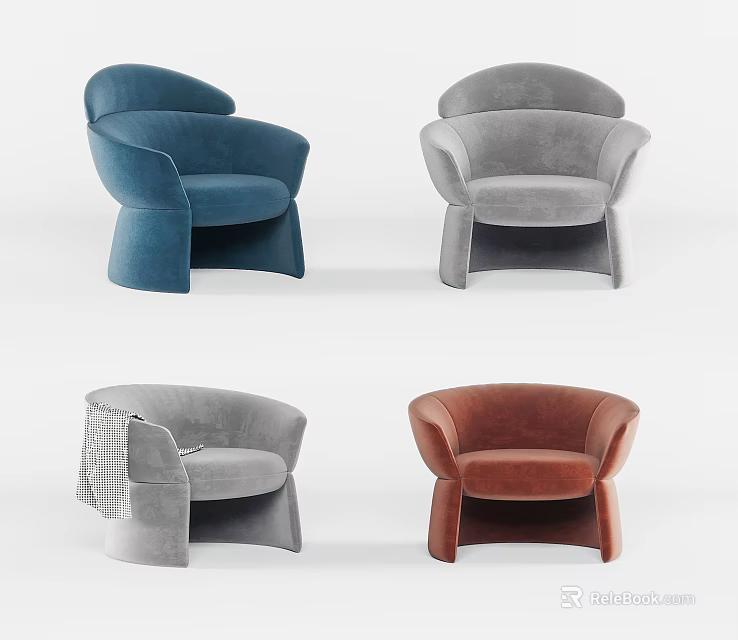 Modern Stylish Comfortable Single Sofa with Curved Armrests and Multiple Colors 3d model