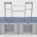 Functional Desk with Blue Tabletop Multiple Drawers and Upper Shelves for Organized Workspace 3d model