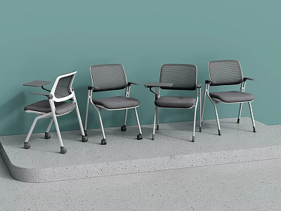 Mesh Back Office Chairs With Gray Seat Metal Frame Wheels And Side Table 3d model