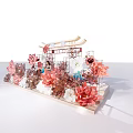 Decorative Scene With Pink White Flowers Archway And Small Figure Model