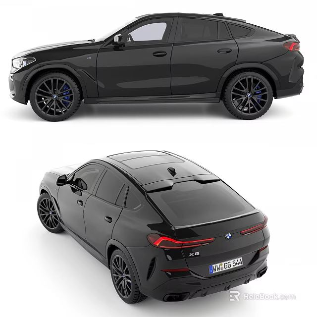BMW X6 Black Sports Activity Coupe With Sport Wheels And Sleek Roofline 3d model 