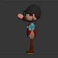 Cartoon Character With Red Overalls Black Helmet Big Nose And Glasses