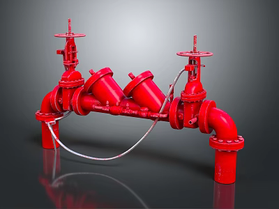 Red Industrial Pipes With Valves And Connection Structure In Pipeline System 3d model