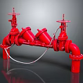 Red Industrial Pipes With Valves And Connection Structure In Pipeline System 3d model