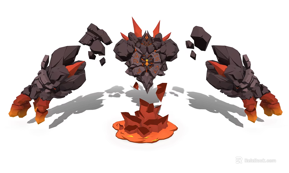 Lava Rock Creature With Black Stone Structure Red Spikes And Magma Base 3d model
