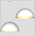 Two White Dome Shaped Pendant Lights With Orange Inner For Modern Interior 3d model