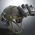 Tactical Military Helmet With Mounted Binoculars And Adjustable Strap Gear