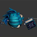 3D Female Character With Blue Hair Glasses Holding Microphone And 88 Device In Blue Skirt Purple Stockings