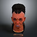 3D Head Model With Unique Black Hairstyle Large Hoop Earrings Gold Necklace And Facial Features