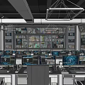 Control Room Interior With Multiple Monitoring Screens Control Desks And Work Chairs
