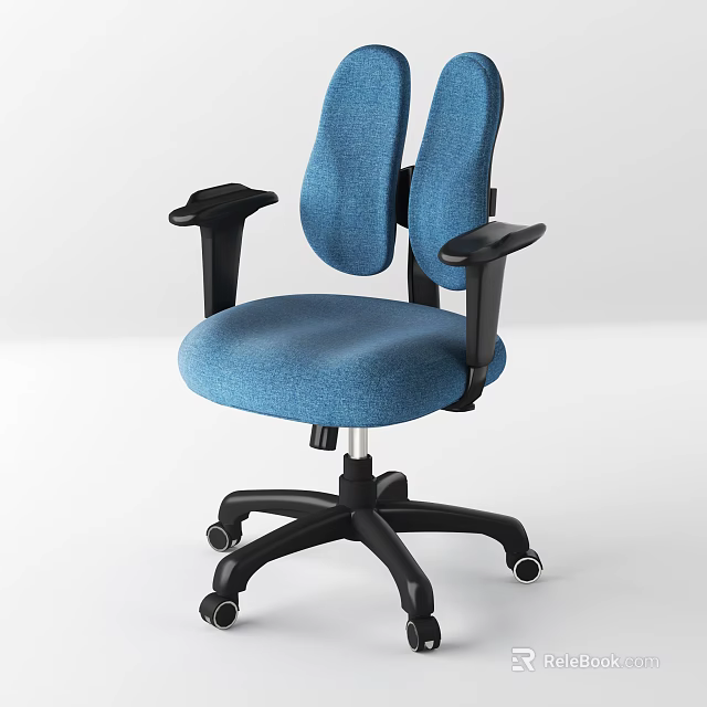 Ergonomic Blue Fabric Office Chair With Black Armrests And Rolling Wheels 3d model 