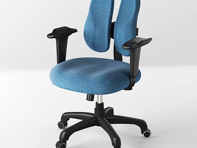 Ergonomic Blue Fabric Office Chair With Black Armrests And Rolling Wheels 3d model