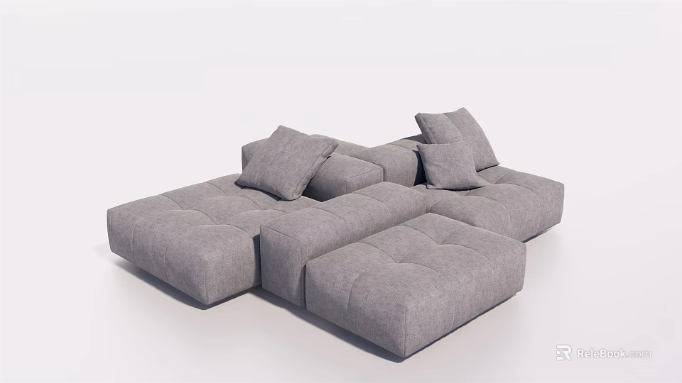 Modern Gray Sectional Sofa With Modular Design And Comfortable Cushions 3d model