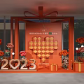 Orange Themed Event Decoration With Heart Shape 2023 Numbers Gift Boxes And Roses