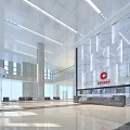 Spacious Modern Service Hall Interior Design With Marble Walls Glass Partitions And Ceiling Lighting