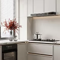 Modern Kitchen Interior With White Cabinets Marble Countertops Island Appliances Window Blinds And Vase Flowers