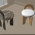 Stylish Shoe Benches Featuring Black And Wooden Legs With Patterned And White Padded Seats