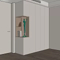 Modern White Wardrobe With Illuminated Display Niche Featuring Sculpture And Books