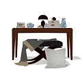 Decorative Ornaments Set With Table Lamp Books Vase Pillow And Blanket On Wooden Table