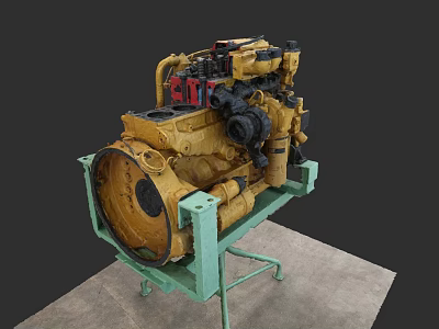Car Engine Industrial Design Yellow Body On Green Stand Mechanical Parts 3d model