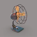 Vintage Electric Fan With Metal Cage Golden Blades And Black Base
