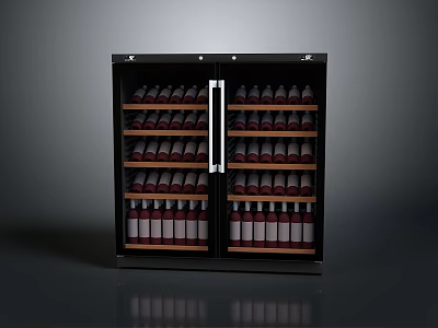 Modern Black Wine Cabinet With Double Doors And Shelves For Wine Bottles Storage 3d model