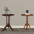 Vintage Wooden Side Tables with Vase Dried Flowers Horse Figurine and Sunlight on Rug