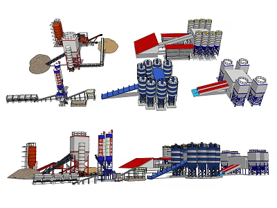 Heavy Duty Industrial Equipment With Conveyor Systems Storage Silos And Processing Towers 3d model