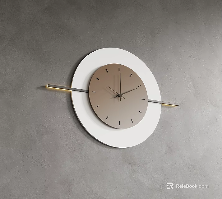 Modern Wall Clock with White Circular Base Brown Dial and Gold Accents on Gray Wall 3d model 