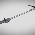 Long Handle Sickle Weapon With Metal Construction Sharp Blade And Decorative Carvings
