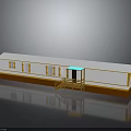 Prefabricated Building Exterior Design With White Roof Walls Brown Base Blue Awning And Staircase Entrance