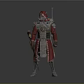 Game and Movie Character in Red Cape and Silver Armor with Ornate Spiked Helmet