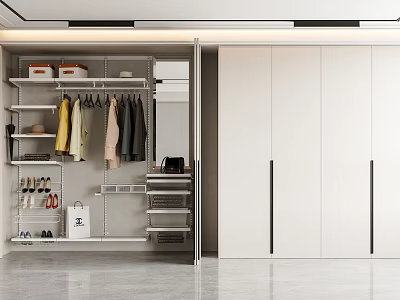 Modern Wardrobe With Sliding Doors Hanging Rails Shelf Storage And Shoe Racks 3d model