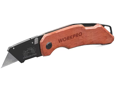 WORKPRO Professional Folding Utility Knife With Wooden Handle For Cutting Tasks 3d model