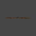 Golden and Red Glowing Weapon with Intricate Curved Metallic Decorative Patterns